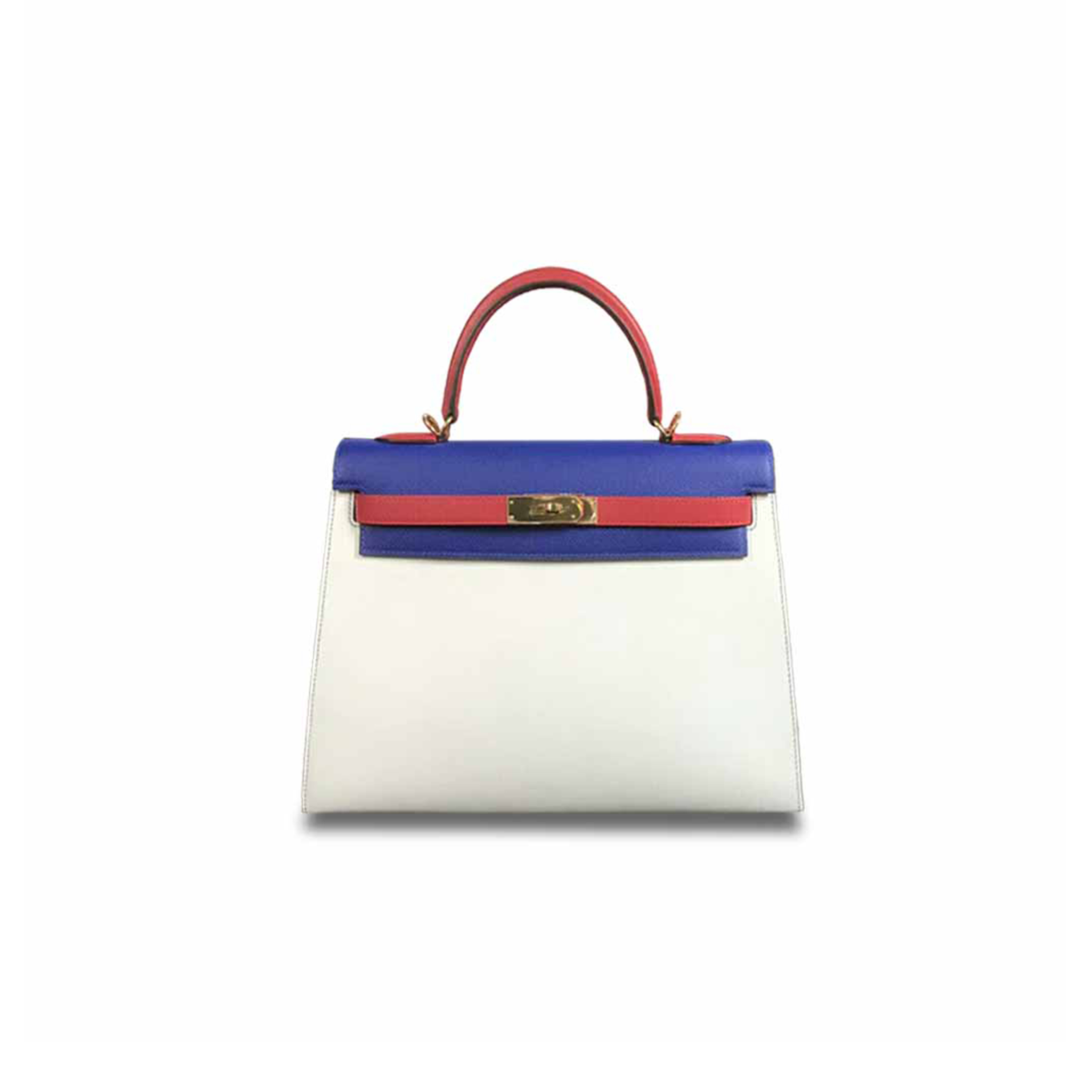 HERMÈS KELLY 28 ELECTRIC BLUE WITH WHITE AND CHINESE RED GOLD BUCKLE (28*22*10cm)